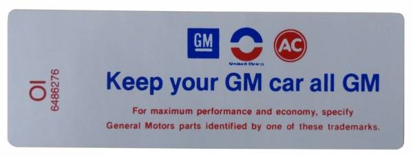 Rubber The Right Way - "Keep Your GM Car All GM" Air Cleaner Decal