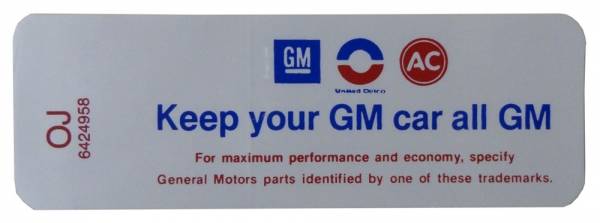 Rubber The Right Way - "Keep Your GM Car All GM" Air Cleaner Decal