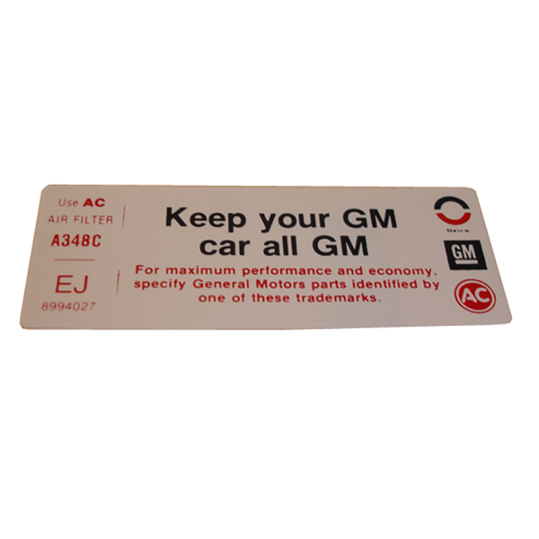 Rubber The Right Way - Air Cleaner Decal - Filter Type A348C