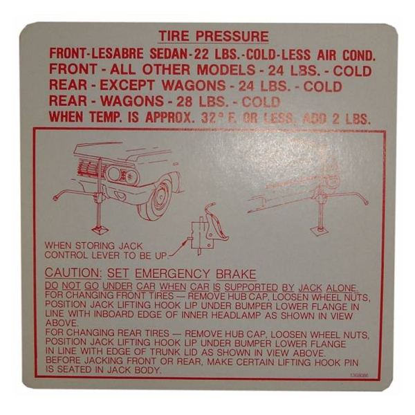 Jack Instructions Tire Pressure Decal