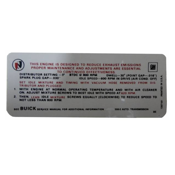 Automatic Transmission Emission Decal - 350-2V