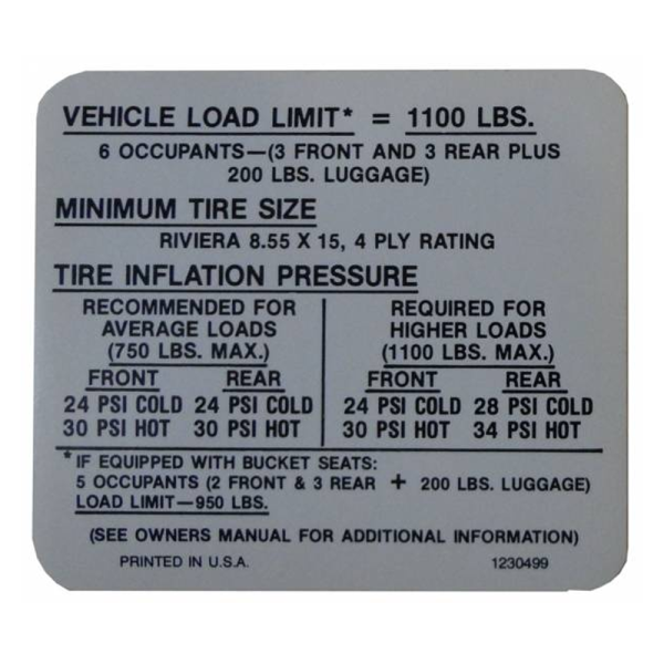 Tire Pressure Decal