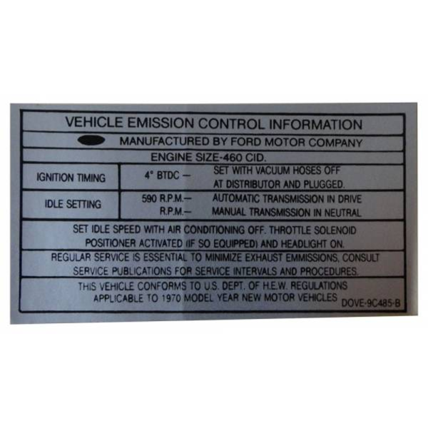 1970 Lincoln Restoration Parts 460 Automatic Transmission Emission Decal - DL0316.