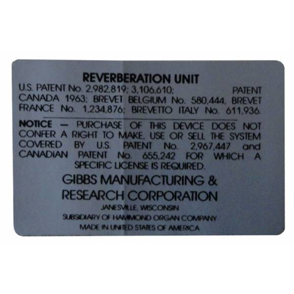 1964-65 Lincoln Restoration Parts Reverberation Unit Decal - Part #DL0380.