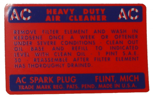 Oil Bath Air Cleaner Instructions Decal