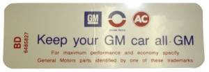 Air Cleaner Decal - "Keep your GM car all GM" - 455-4V