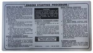Starting Instructions Decal - On Sun Visor