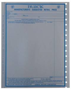New Vehicle Window Price Sheet