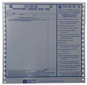 New Vehicle Window Price Sheet