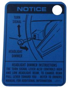 Headlight Dimmer Instructions Tag