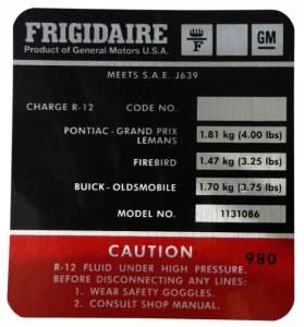 Frigidaire AC Compressor Decal