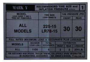Tire Pressure Decal