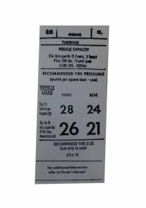 Tire Pressure Decal