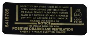 Air Cleaner Service Instructions Decal