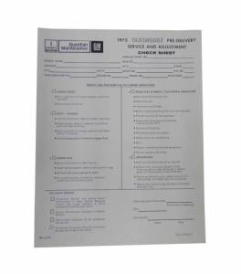 New Vehicle Pre-Delivery Sheet