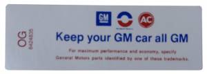 "Keep Your GM Car All GM" Air Cleaner Decal
