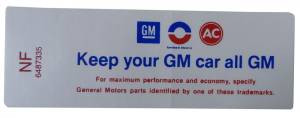 "Keep Your GM Car All GM" Air Cleaner Decal