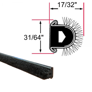 Beltline Weatherstrip - Also Called Window Sweeps, Felts or Fuzzies - Rigid - Inner or Outer - 31/64" Tall 17/32" Wide