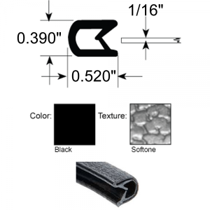 Quick Edge Trim / Windlace - Double Lip / Black Sof-Tone / 1/32" - 1/8" Edge