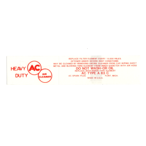 Air Cleaner Service Decal 2-V / A63C
