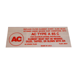 Air Cleaner Decal - Single Carburetor - A85C