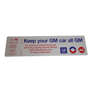 Air Cleaner Decal - "All GM"