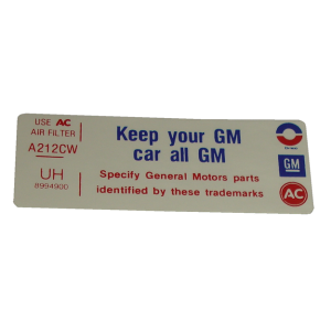 Air Cleaner Decal - "All GM"