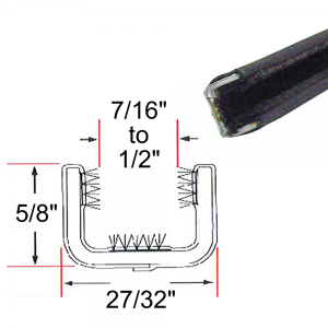 Window / Glass Run Channel - Flexible - 5' Strip - 5/8" Tall 27/32" Wide