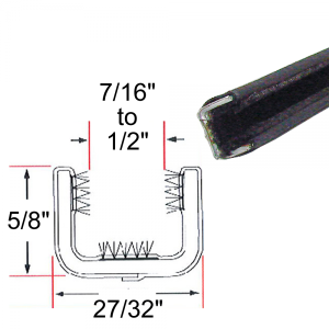 Window / Glass Run Channel - Flexible - 8' Strip - 5/8" Tall 27/32" Wide