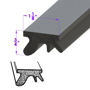 General Use Sponge Rubber Extrusion Seal - 1-1/8" x 3/4" - Many Applications - Typically Roof Rail