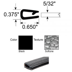 Quick Edge Trim / Windlace - Single Lip / "Long Leg" / Black Sof-Tone / 1/8" - 3/16" Edge - FREE SAMPLE