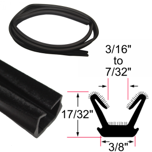 Window / Glass Run Channel - Flexible - 8' Strip - 17/32" Tall 3/8" Wide - FREE SAMPLE