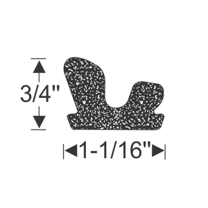 General Use Sponge Rubber Extrusion Seal - 1-1/16" x 3/4" - Many Applications - Typically Roof Rail