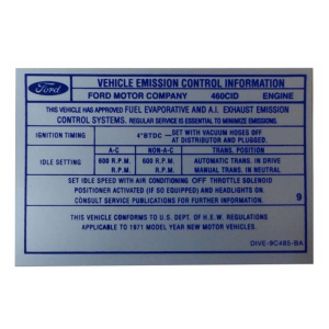 460 Automatic Transmission Emission Decal