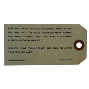 Seat Belt Retractor Instructions Tag