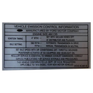 460 Automatic Transmission Emission Decal