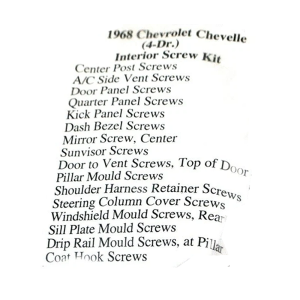 1968 Chevy Restoration Parts Interior Screw Kit - 89 pc. - #19-080K.
