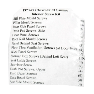 1973-77 Chevy El Camino Restoration Parts Interior Screw Kit - 78 pc. - #19-111K.