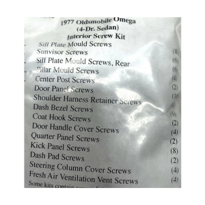 1977 Oldsmobile Omega Restoration Parts Interior Screw Kit - 72 pc. - 19-134K.