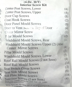 1955 Oldsmobile 98 Restoration Parts Interior Screw Kit - 101 pc. - 19-136K.