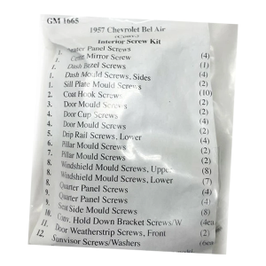 1957 Chevy Bel Air Convertible Restoration Parts Interior Screw Kit - 92 pc. - Part #19-191K.