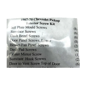 1967-70 Chevy Truck Restoration Parts Interior Screw Kit - 43 pc. - Part #19-238K.