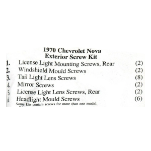 1970 Chevy Nova Restoration Parts Exterior Screw Kit - 22 pc. - Part #19-263K.