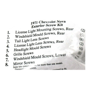 1971 Chevy Nova Restoration Parts Exterior Screw Kit - 35 pc. - Part #19-264K.