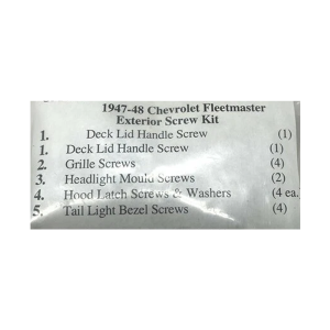 1947-48 Chevy Fleetmaster Restoration Parts Exterior Screw Kit - 20 pc. - Part #19-289K.
